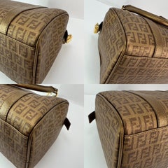 Fendi Boston Gold Coated Canvas Hand Bag