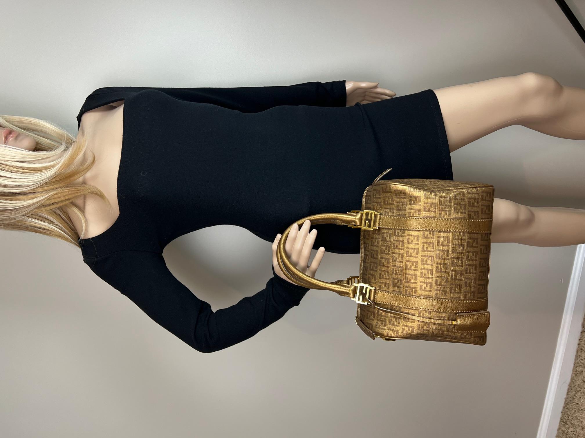 Fendi Boston Gold Coated Canvas Hand Bag For Sale 1
