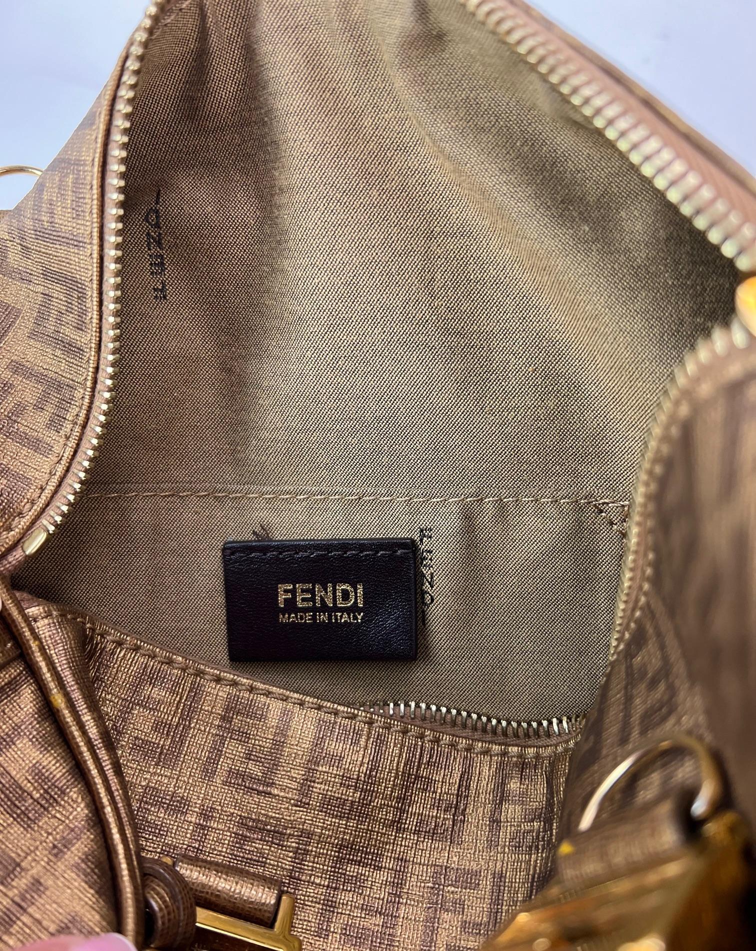 Fendi Boston Gold Coated Canvas Hand Bag For Sale 3