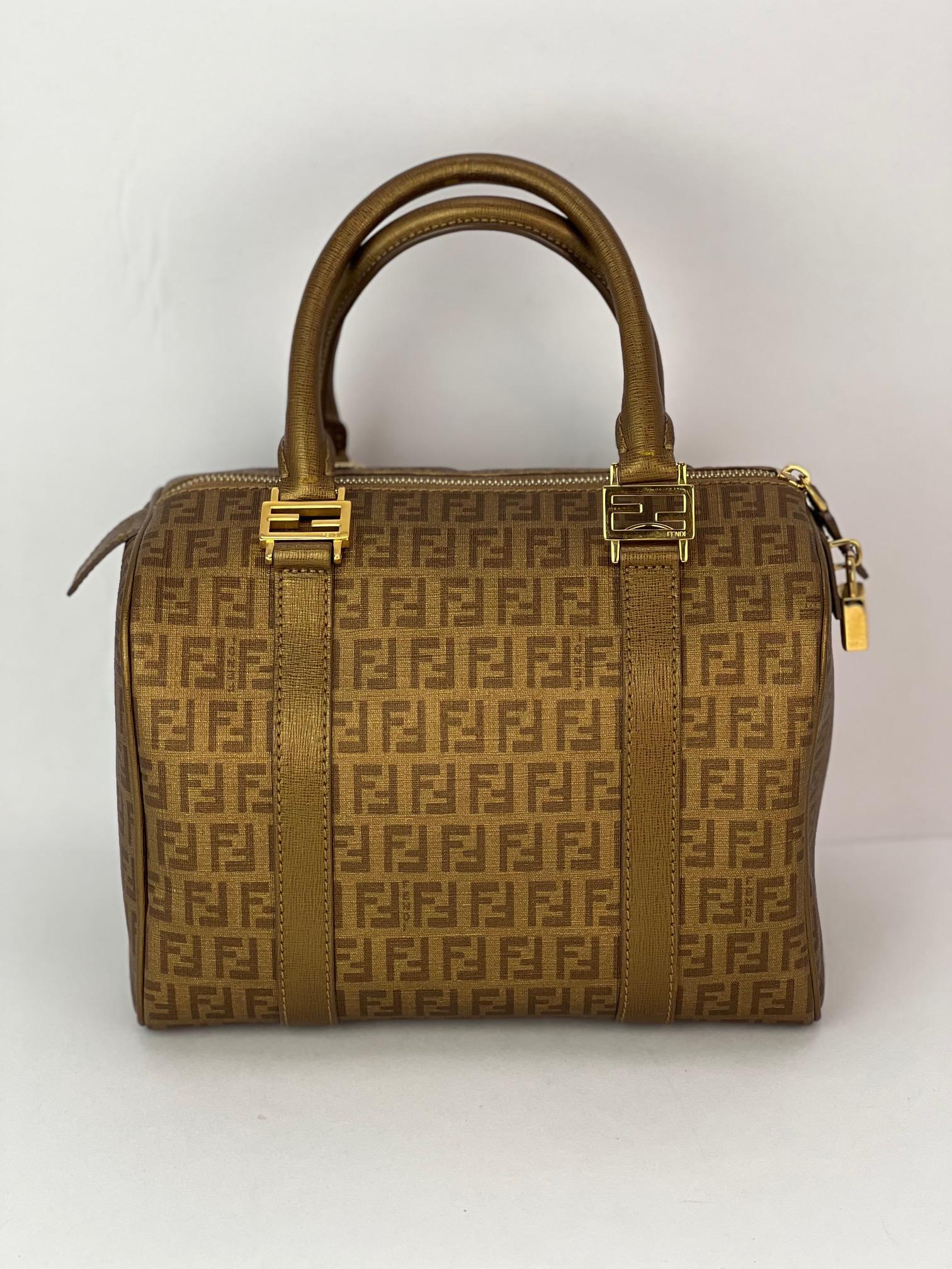 Fendi Boston Gold Coated Canvas Hand Bag For Sale 4