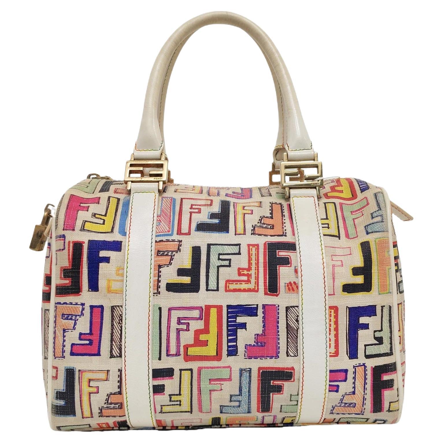 Fendi Boston Top Handle Bag Multicolor Painted Monogram Print For Sale