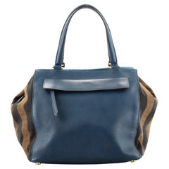 Fendi Boxy Tote Leather with Pequin Canvas Large