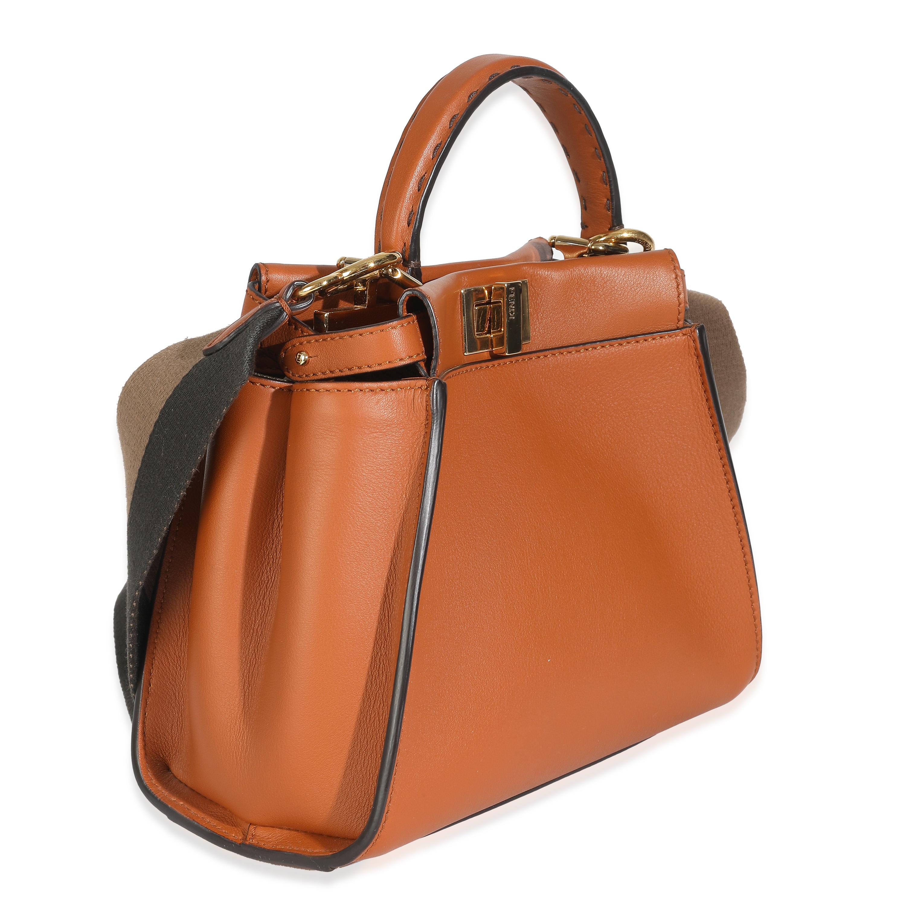 Marron Fendi Brandy Amazzonia Seta Canvas FF Brodée Mini Peekaboo Iconic Satchel en vente