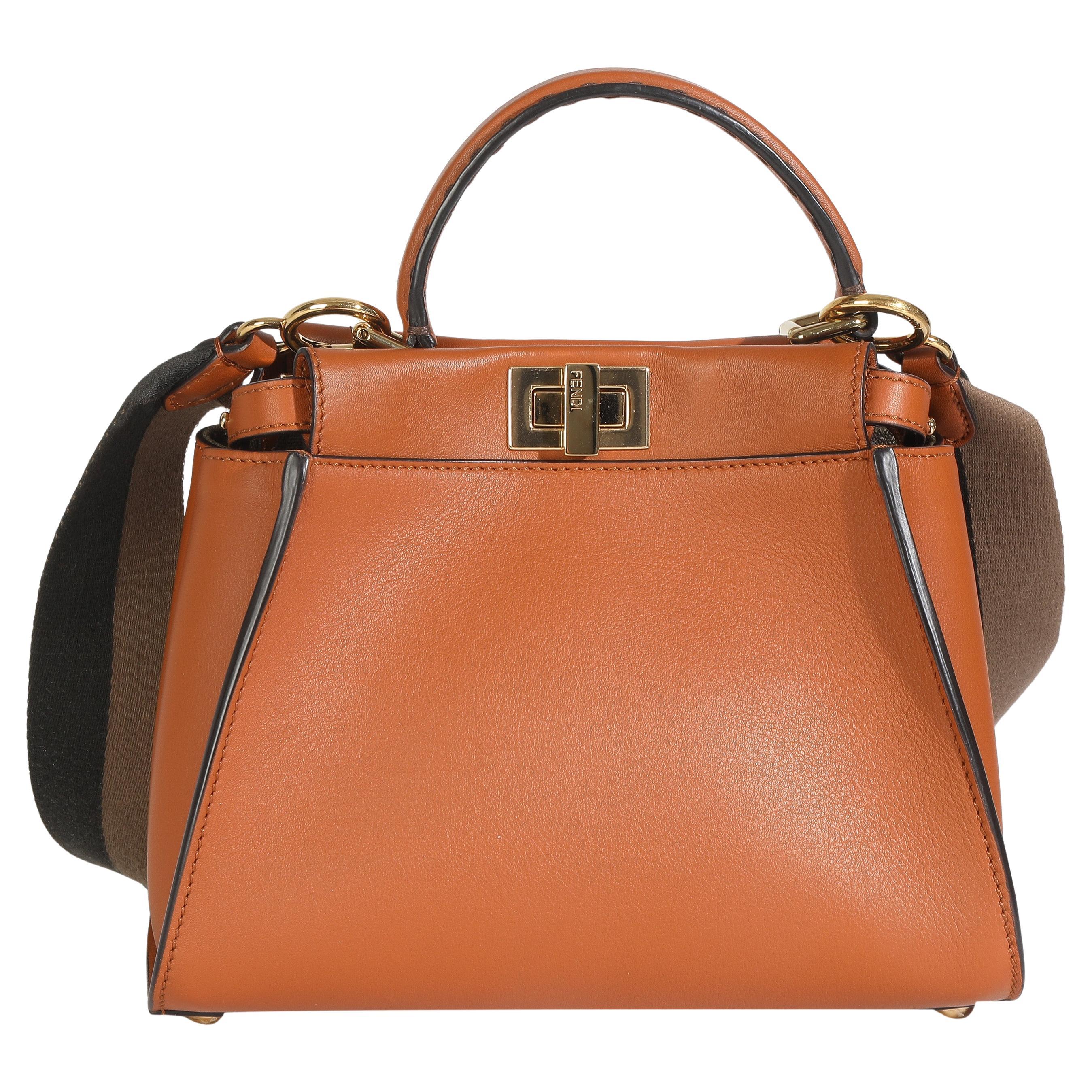 Fendi Brandy Amazzonia Seta Canvas FF Brodée Mini Peekaboo Iconic Satchel en vente