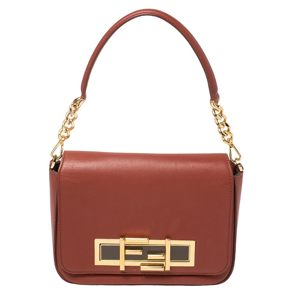Fendi Ziegelrot Leder 3 Baguette