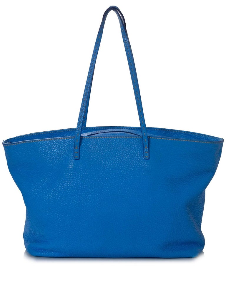 Fendi Bright Blue Selleria Leather Horse Tote Bag For Sale at 1stDibs