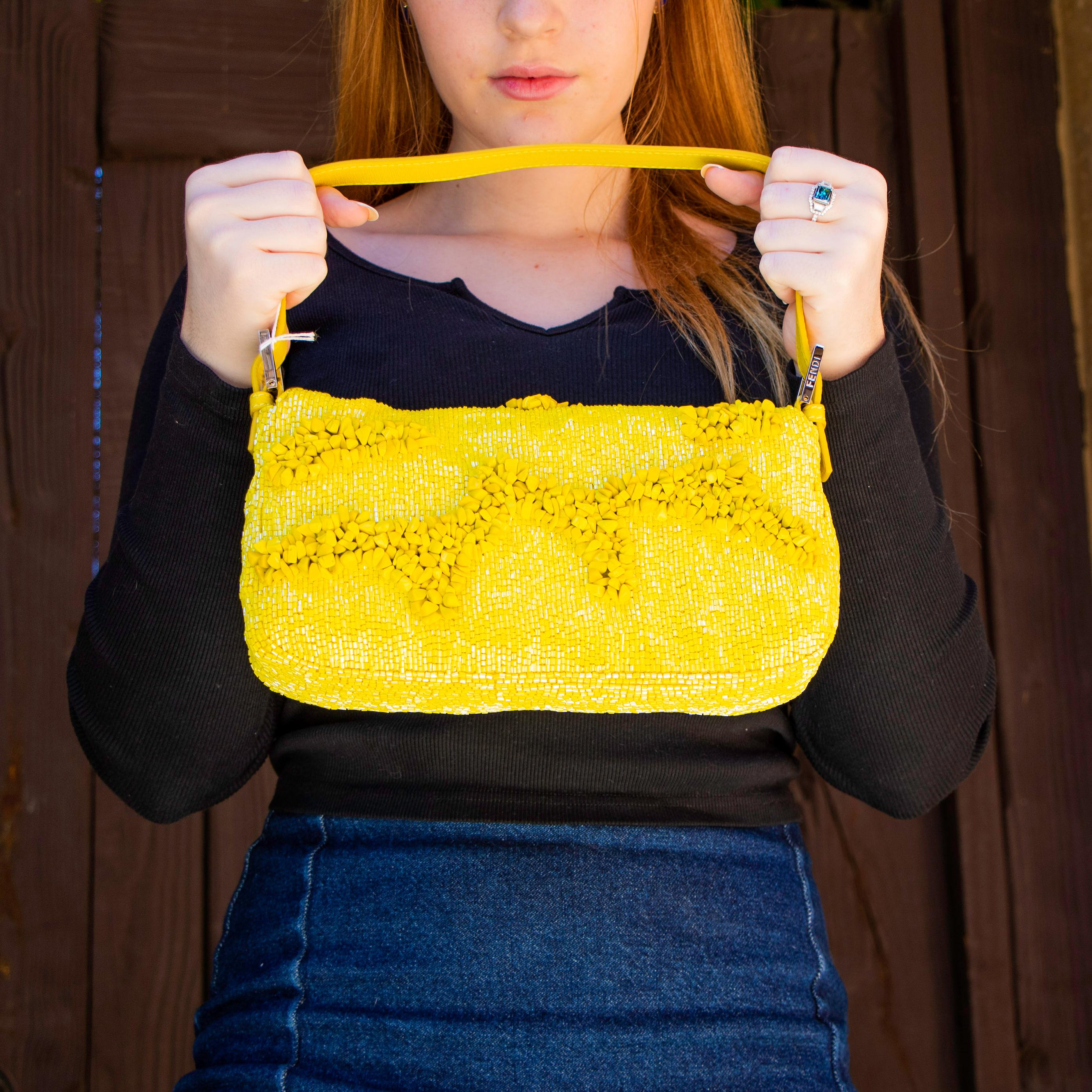 Fendi Bright Yellow Clutch Handbag In Excellent Condition In Carlsbad, CA