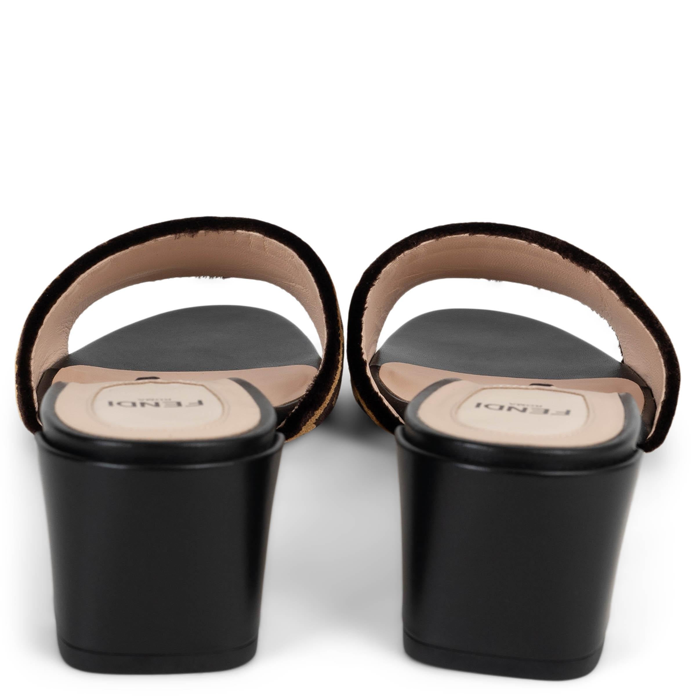 Donna Fendi bronzo e nero ZUCCA LOGO VELVET MULE Sandali Scarpe 37 in vendita