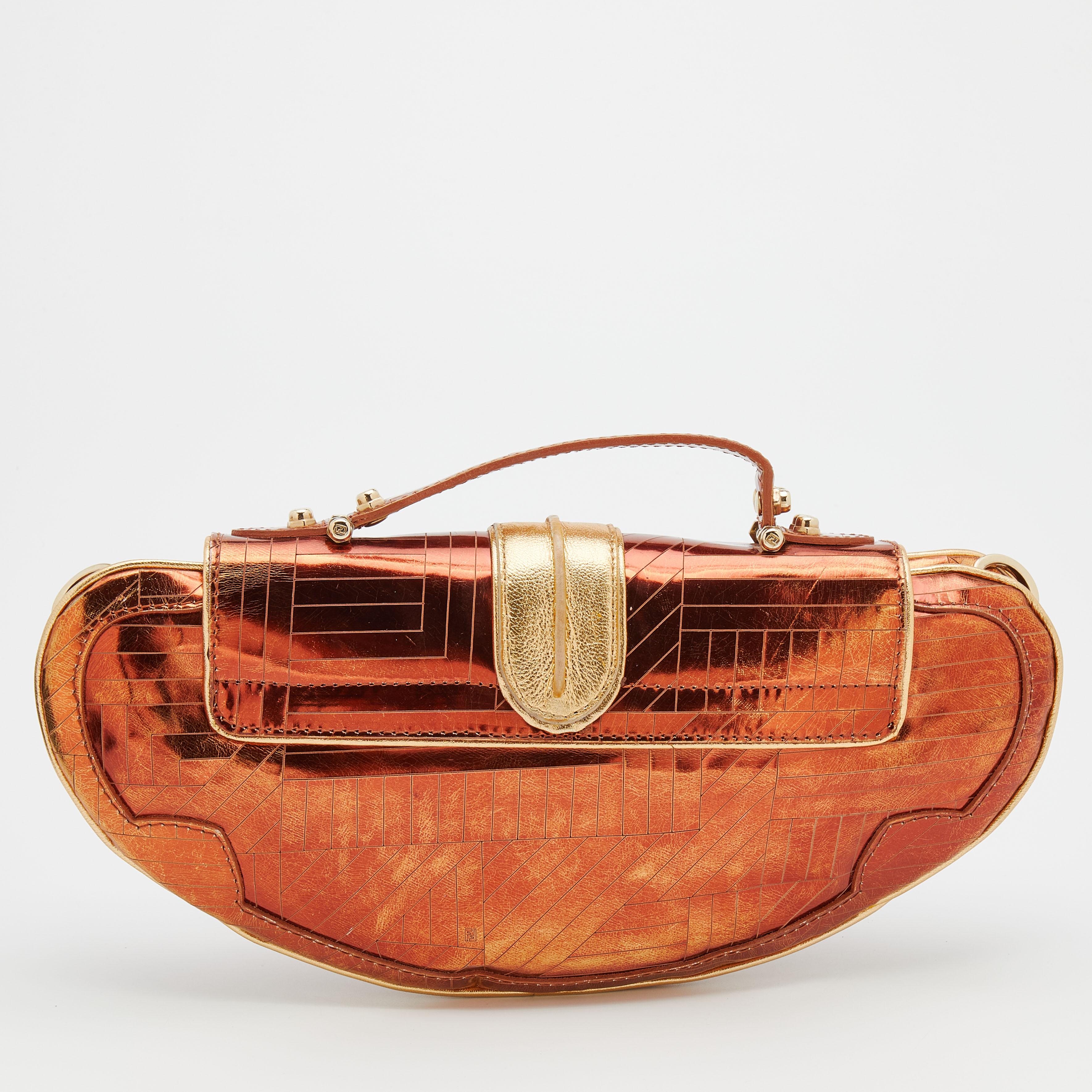 A half-moon shape, short top handle, and shoulder strap make this Fendi bag compact and easy to carry. It is crafted in leather and embellished with mirror details.

Includes: Original Dustbag