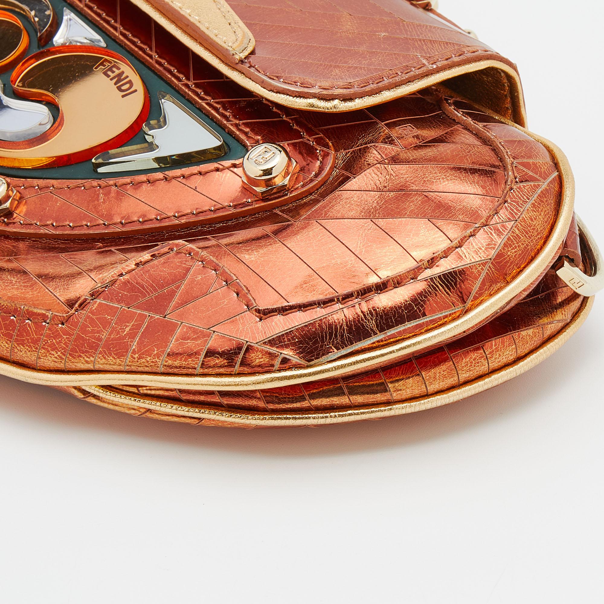 Fendi Bronze/Gold Leather Vanity Mirror Clutch 1