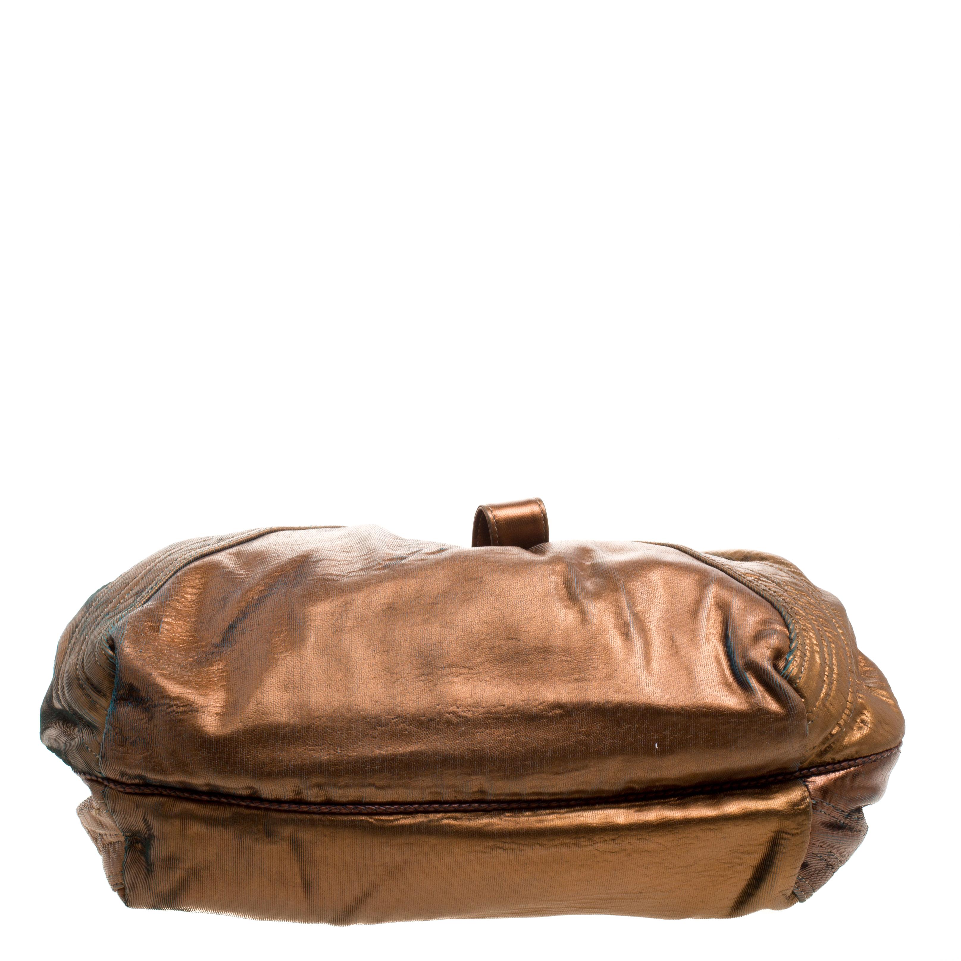 Brown Fendi Bronze Holographic Fortuny Leather Spy Bag