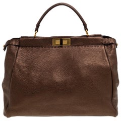 Fendi Bronze Selleria Leather Large Peekaboo Top Handle Bag