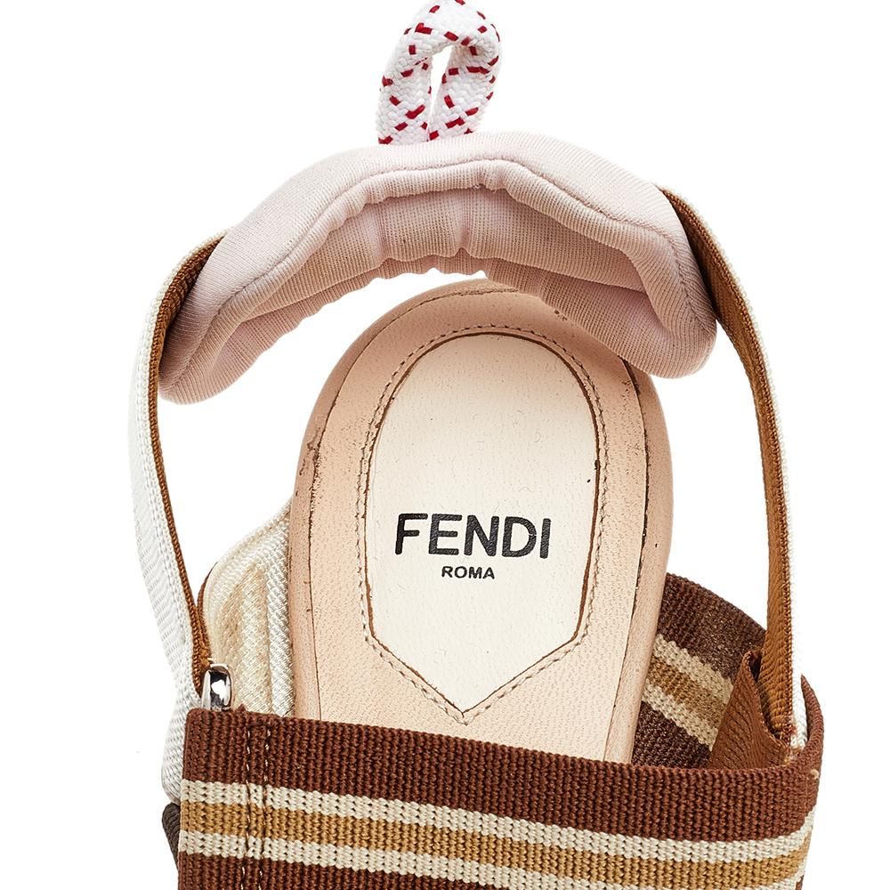 Fendi Brown And Beige FF Print Mesh And Leather Colibri Slingback Sandals Size36 2