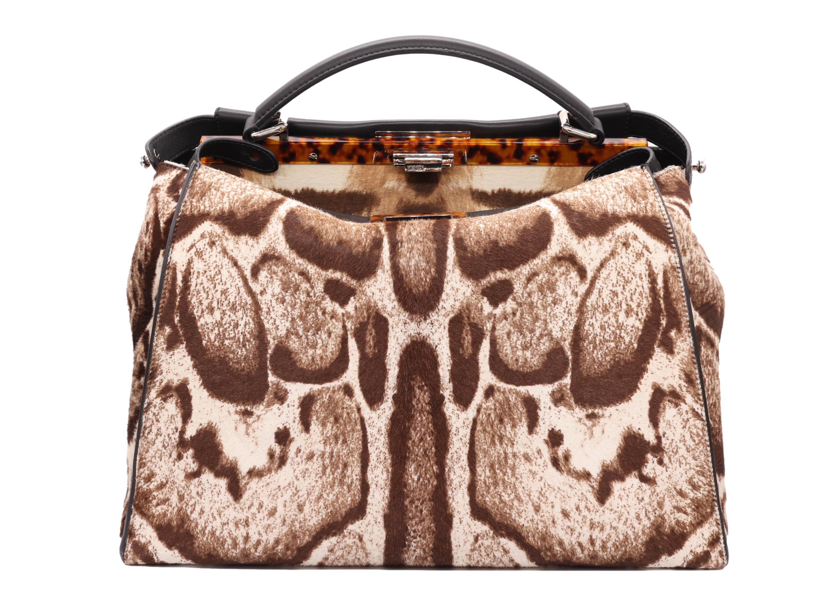 Fendi Brown and White Leopard Print Calf Hair Large Shoulder Peekaboo Tote Bag 3