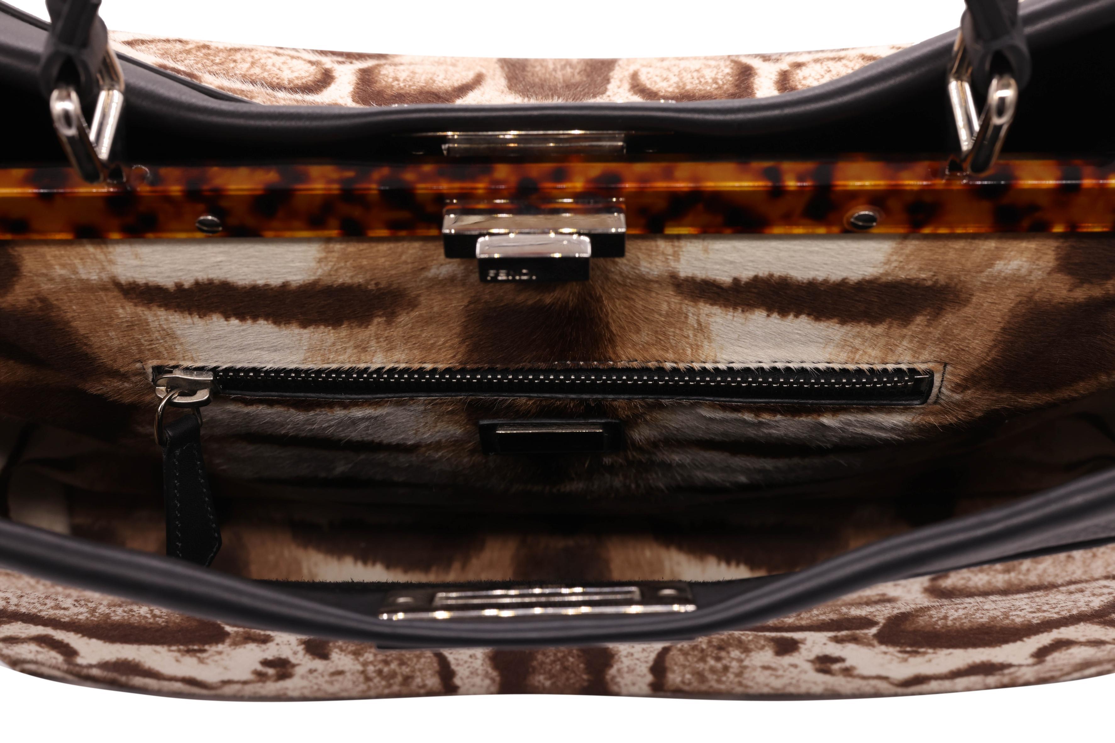 Fendi Brown and White Leopard Print Calf Hair Large Shoulder Peekaboo Tote Bag 4