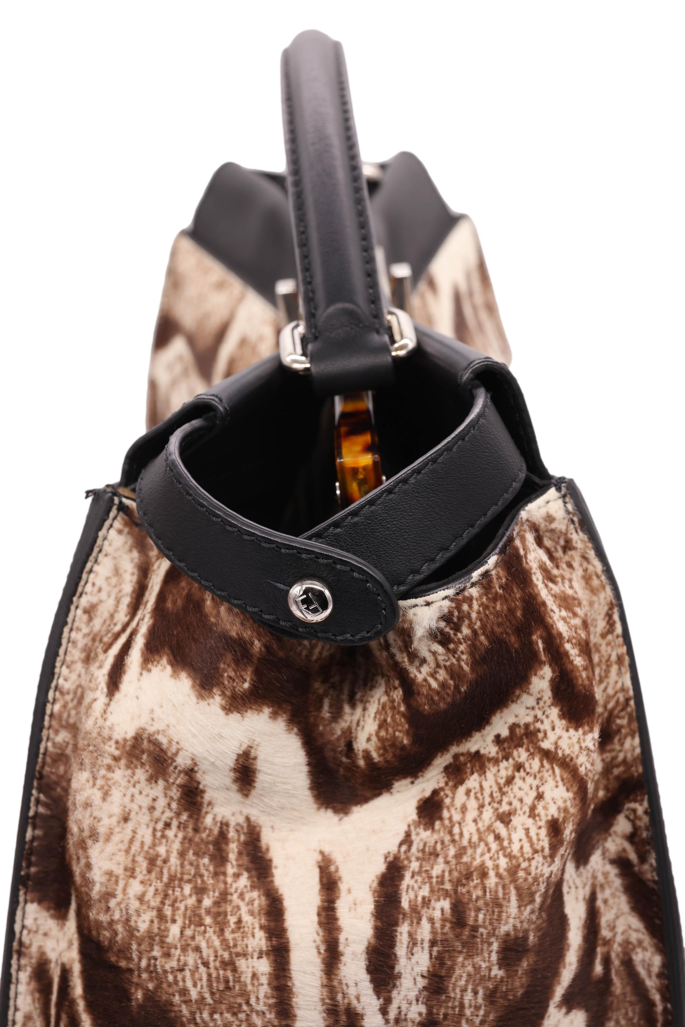 Fendi Brown and White Leopard Print Calf Hair Large Shoulder Peekaboo Tote Bag In Good Condition In Banner Elk, NC