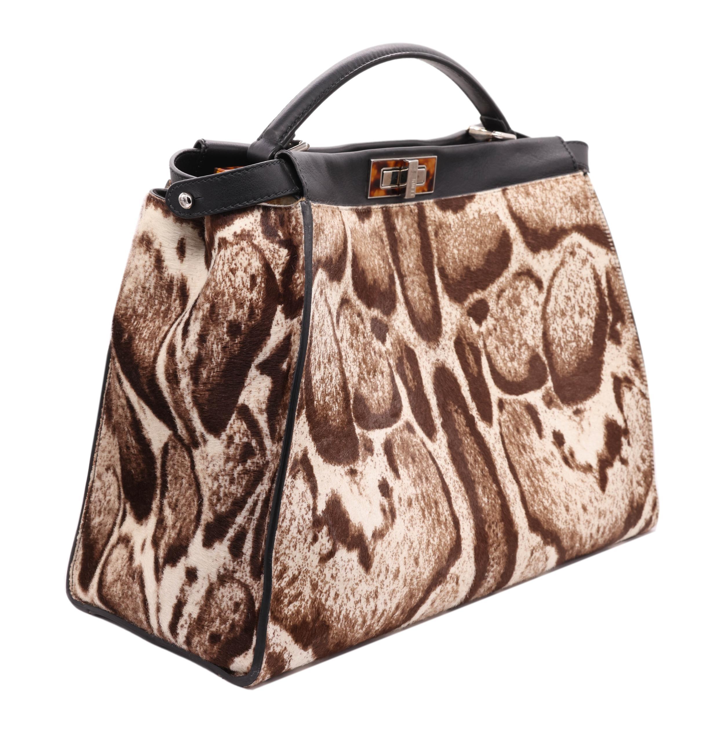 Fendi Brown and White Leopard Print Calf Hair Large Shoulder Peekaboo Tote  Bag For Sale at 1stDibs