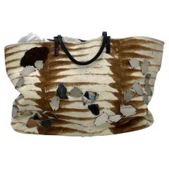 Fendi Brown and White Zebra Print Ponyhair Tote with Metal Plates