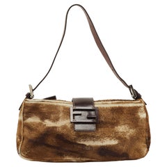 Fendi Brown/Beige Calfhair and Leather Baguette Bag