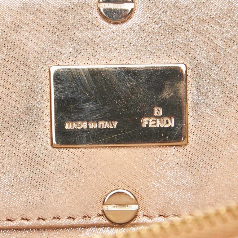 Fendi Brown Beige Leather Metallic Mia Satchel Italy w/ Dust Bag For ...
