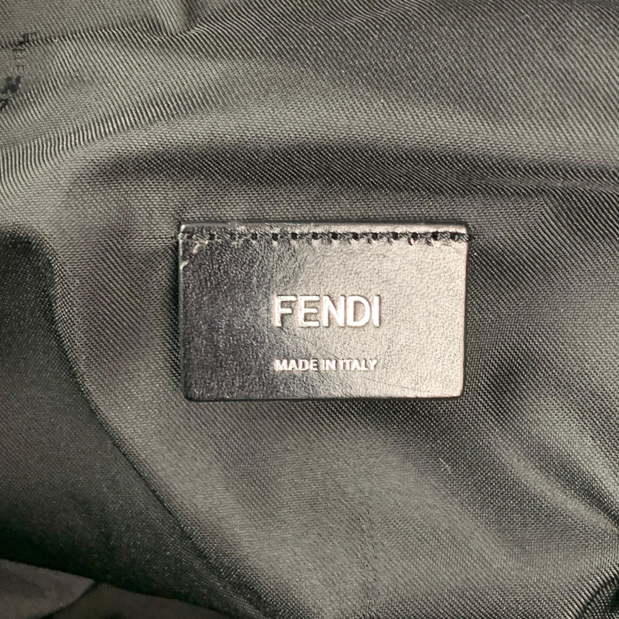 FENDI Brown & Beige Plaid Canvas Leather Yellow Roller Handbag 1