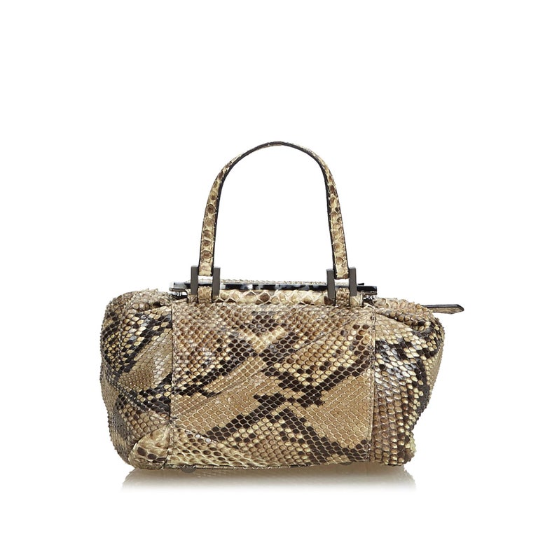 Fendi Brown Beige Python Leather Leather Python Handbag Italy w/ Dust ...