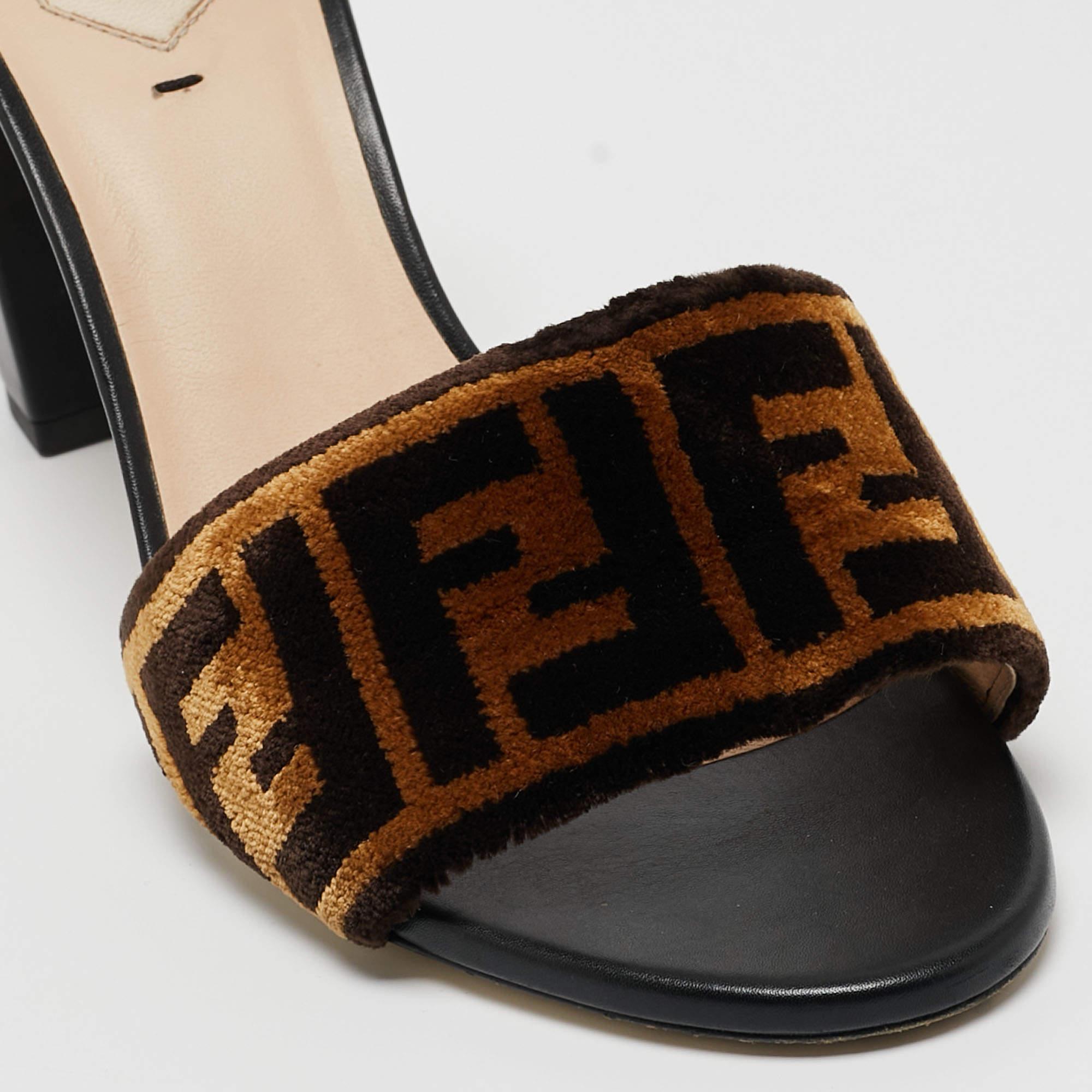 Fendi Brown/Beige Zucca Velvet Slide Sandals Size 39 1