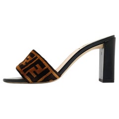 Fendi Brown/Beige Zucca Velvet Slide Sandals Size 39