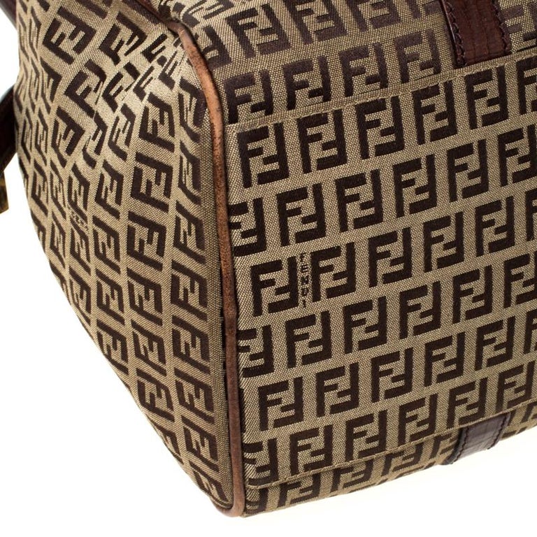 Fendi Beige/Red Printed Zucchino Fabric and Leather Small Forever Bauletto  Bag Fendi