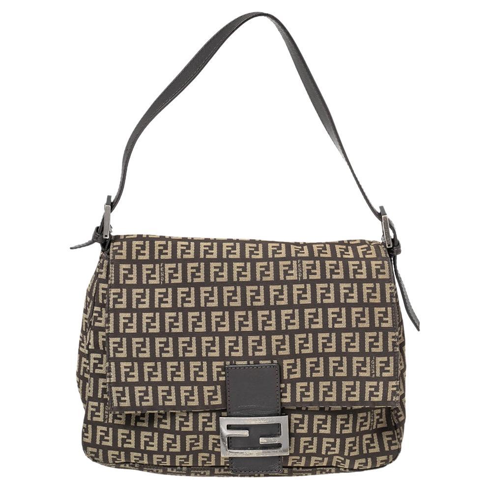 Fendi Brown/Beige Zucchino Canvas and Leather Mama Forever Baguette Bag ...
