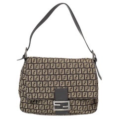 Fendi Brown/Beige Zucchino Canvas and Leather Mama Forever Baguette Bag