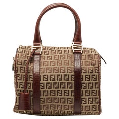 Fendi Brown/Beige Zucchino Canvas and Leather Small Forever Bauletto Bag