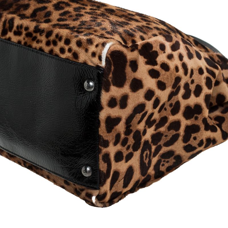 Fendi Brown/Black Calfhair and Patent Leather Large Peekaboo Top Handle Bag 5