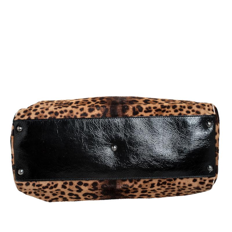 Women's Fendi Brown/Black Calfhair and Patent Leather Large Peekaboo Top Handle Bag