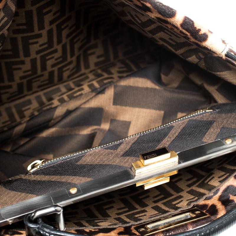 Fendi Brown/Black Calfhair and Patent Leather Large Peekaboo Top Handle Bag 3