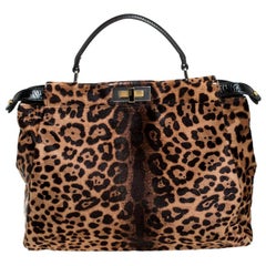Fendi Brown/Black Calfhair and Patent Leather Large Peekaboo Top Handle Bag