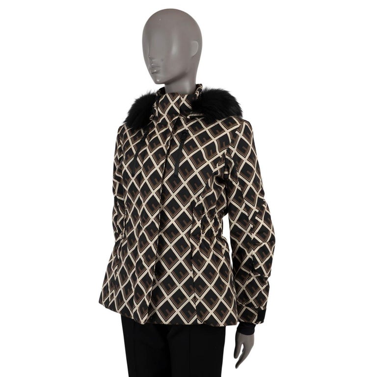 FENDI braun schwarz creme DECO-F FUR TRIM SKI Jacket 40 S im