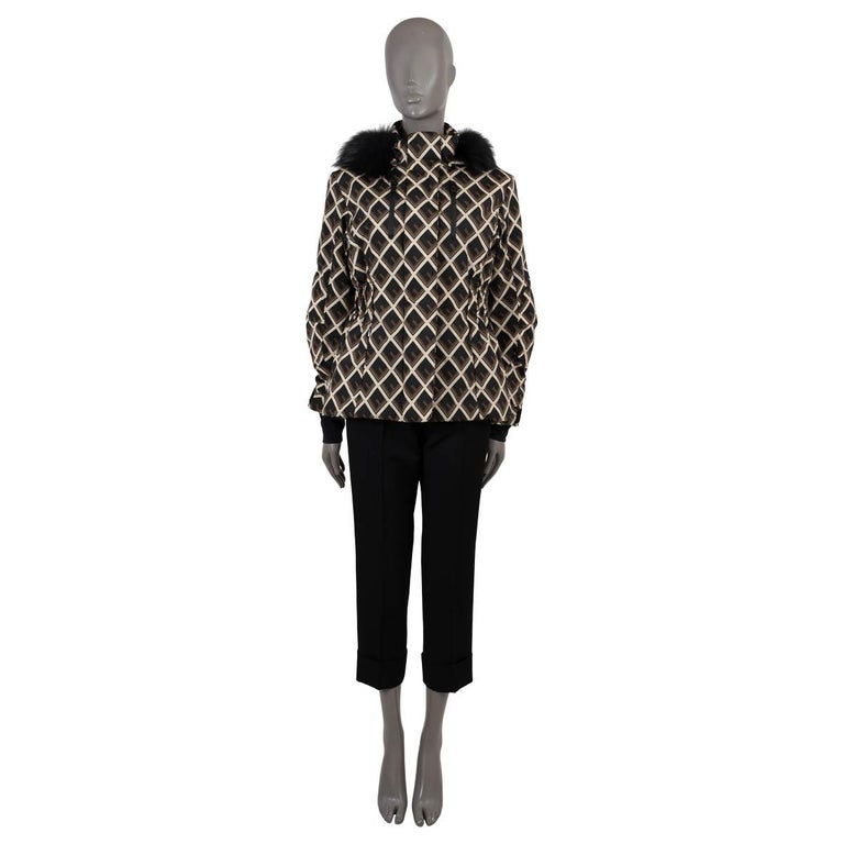 FENDI marrone nero crema DECO-F FUR TRIM Giacca da sci 40 S in