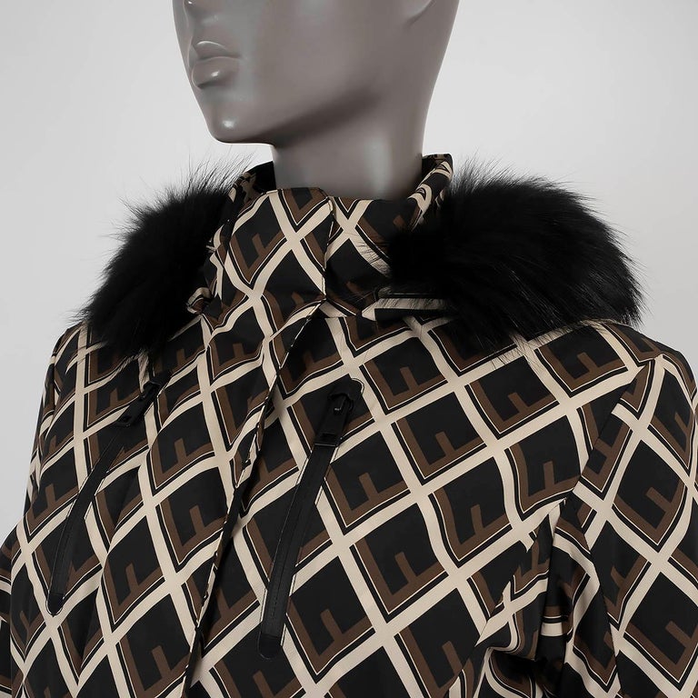 FENDI braun schwarz creme DECO-F FUR TRIM SKI Jacket 40 S im