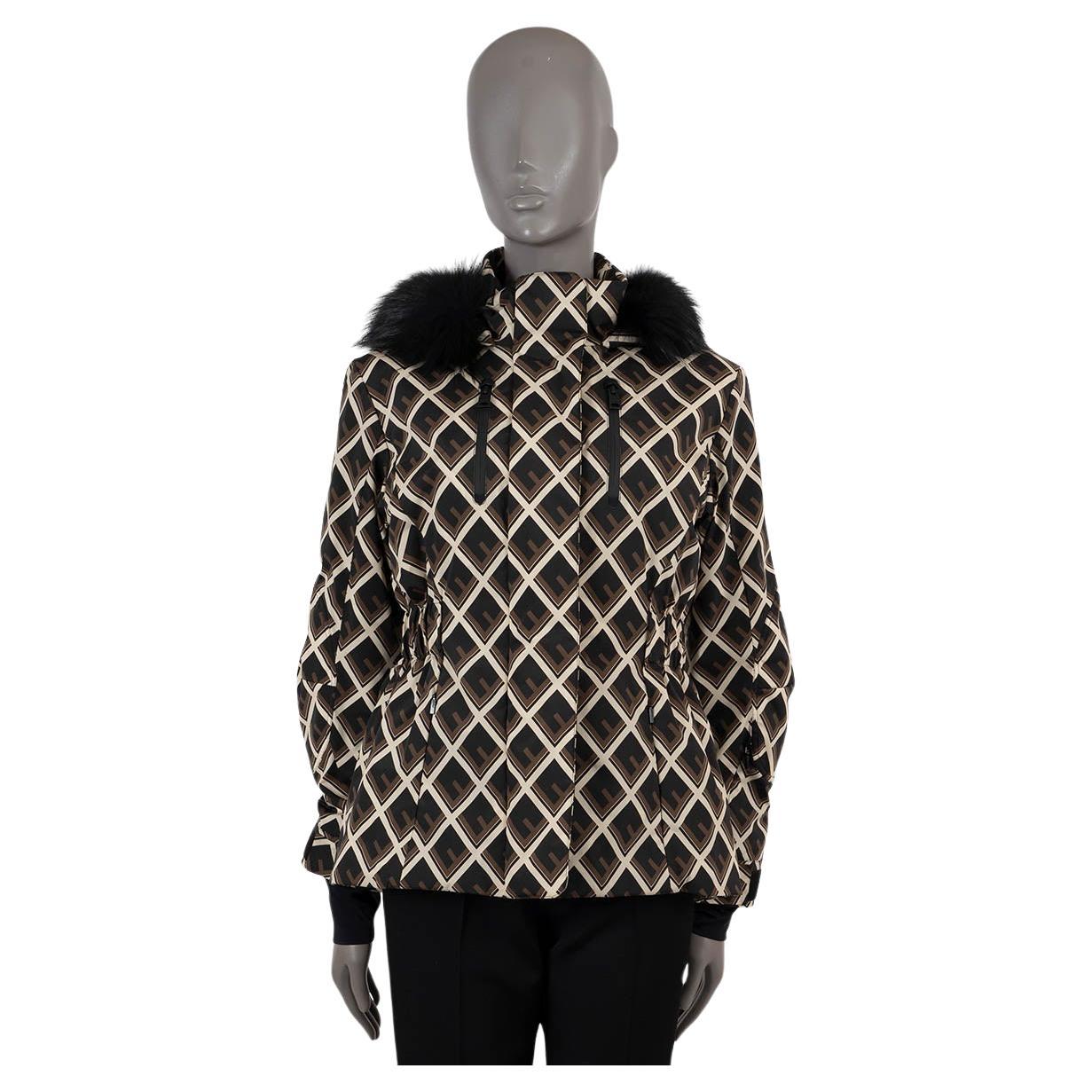 FENDI brown black cream DECO-F FUR TRIM SKI Jacket 40 S For Sale