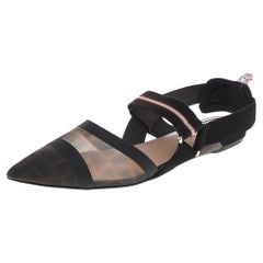 Fendi Brown/Black FF Mesh And Leather Colibri Slingback Flat Sandals Size 40