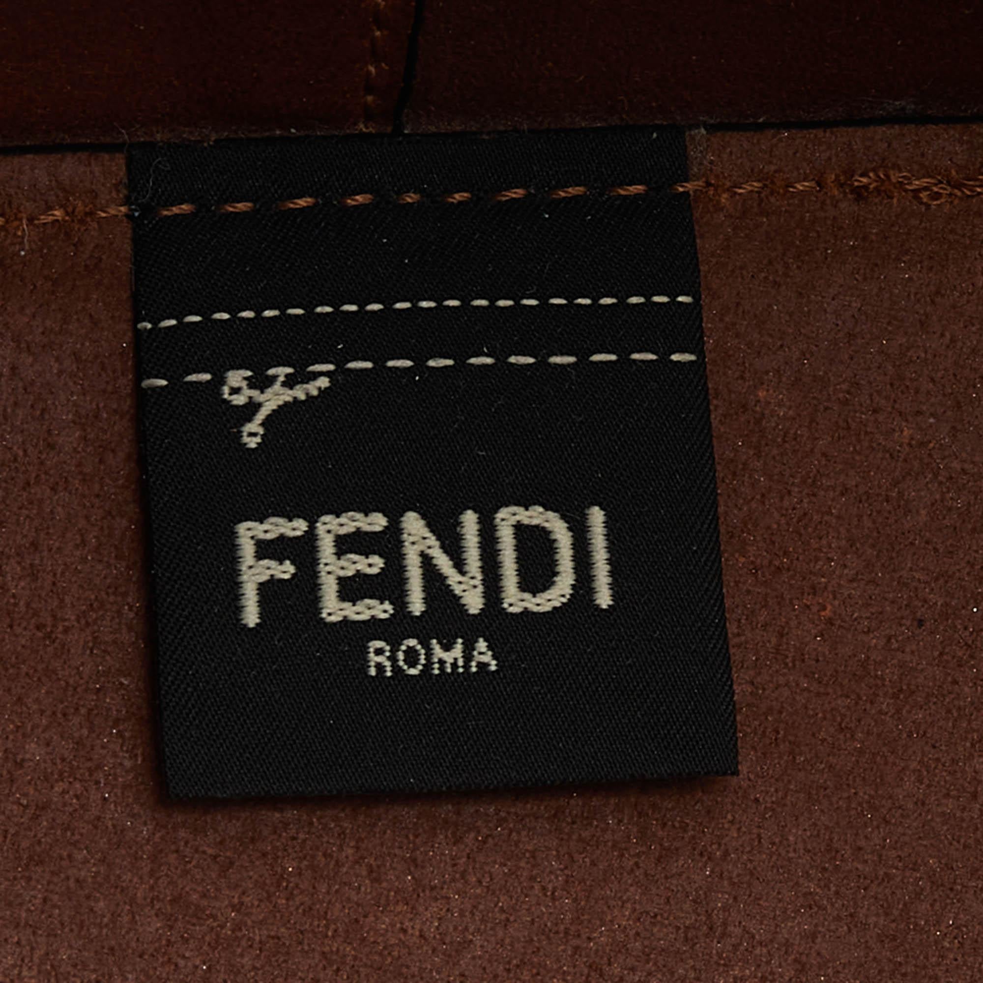 Fendi Brown/Black Leather and PVC FF Logo Print Mon Tresor Bucket Bag In Good Condition In Dubai, Al Qouz 2