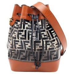 Fendi Brown/Black Leather and PVC FF Logo Print Mon Tresor Bucket Bag