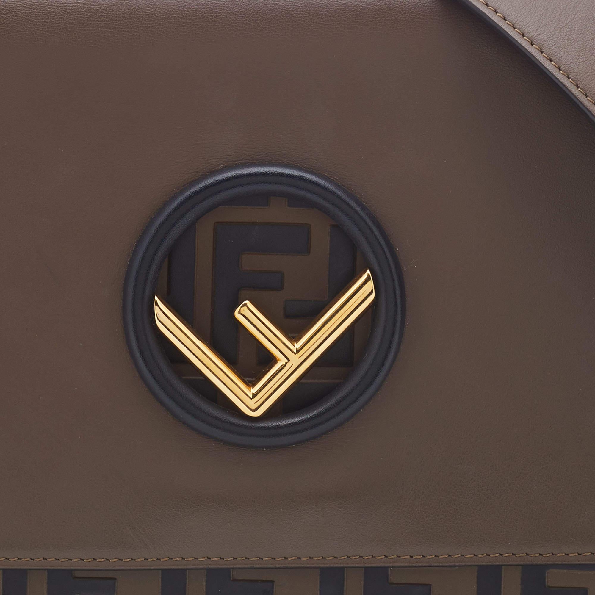 Fendi Brown/Black Leather Kan I F Logo Shoulder Bag 4