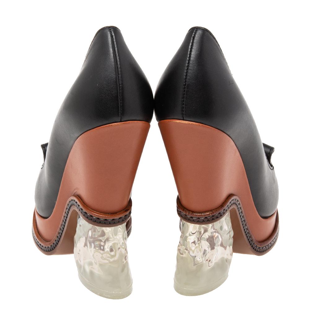 Nero Fendi - Décolleté con zeppa in pelle marrone/nera - misura 36