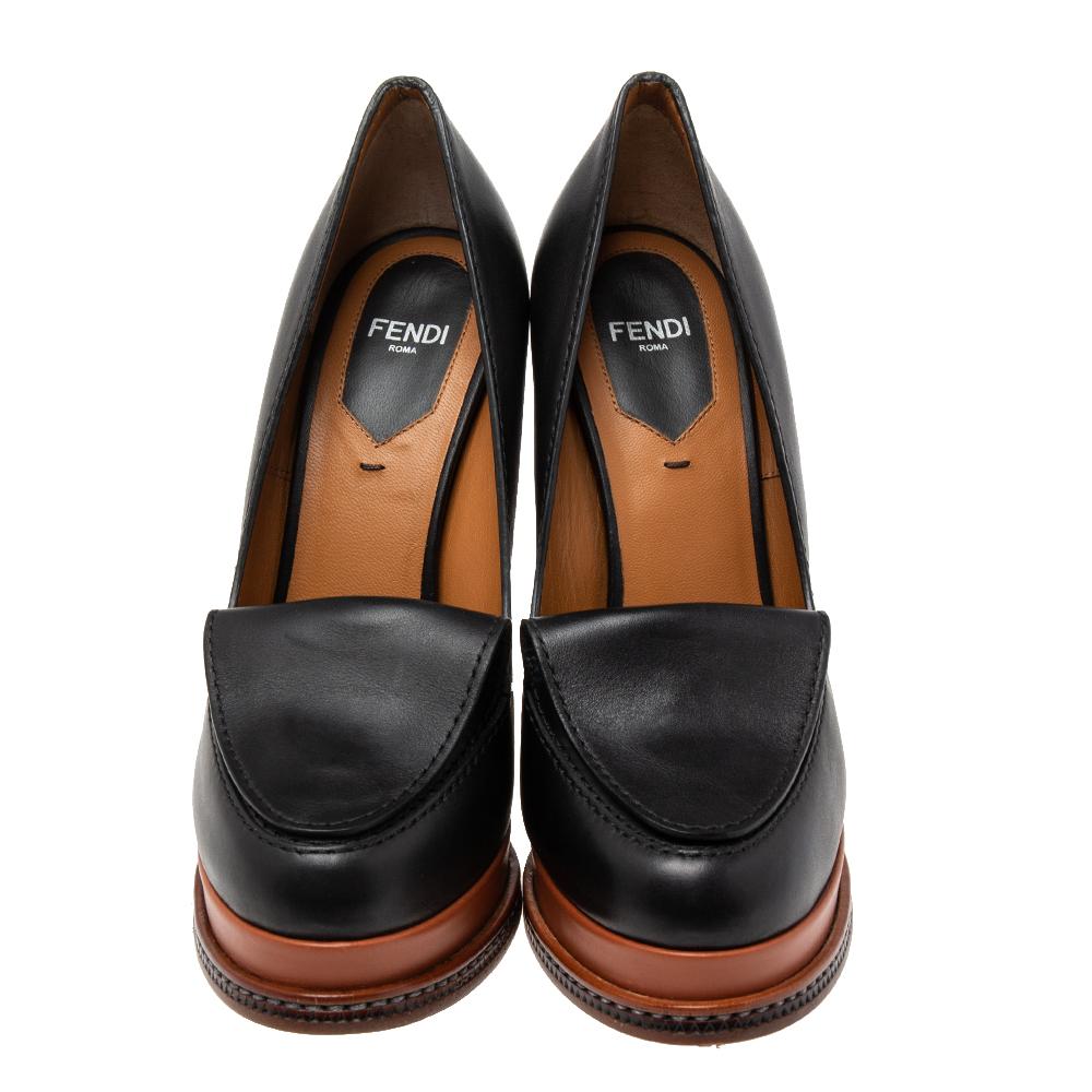 Donna Fendi - Décolleté con zeppa in pelle marrone/nera - misura 36