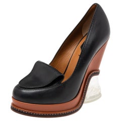 Fendi - Décolleté con zeppa in pelle marrone/nera - misura 36