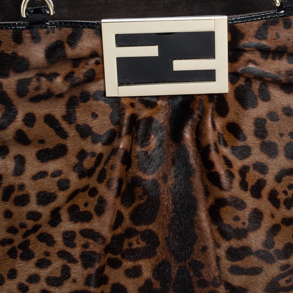 Fendi Brown/Black Leopard Print Calfhair Large Mia Shoulder Bag 6