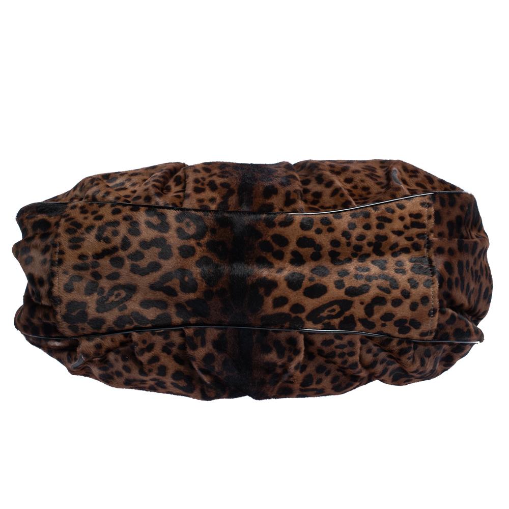 Women's Fendi Brown/Black Leopard Print Calfhair Large Mia Shoulder Bag