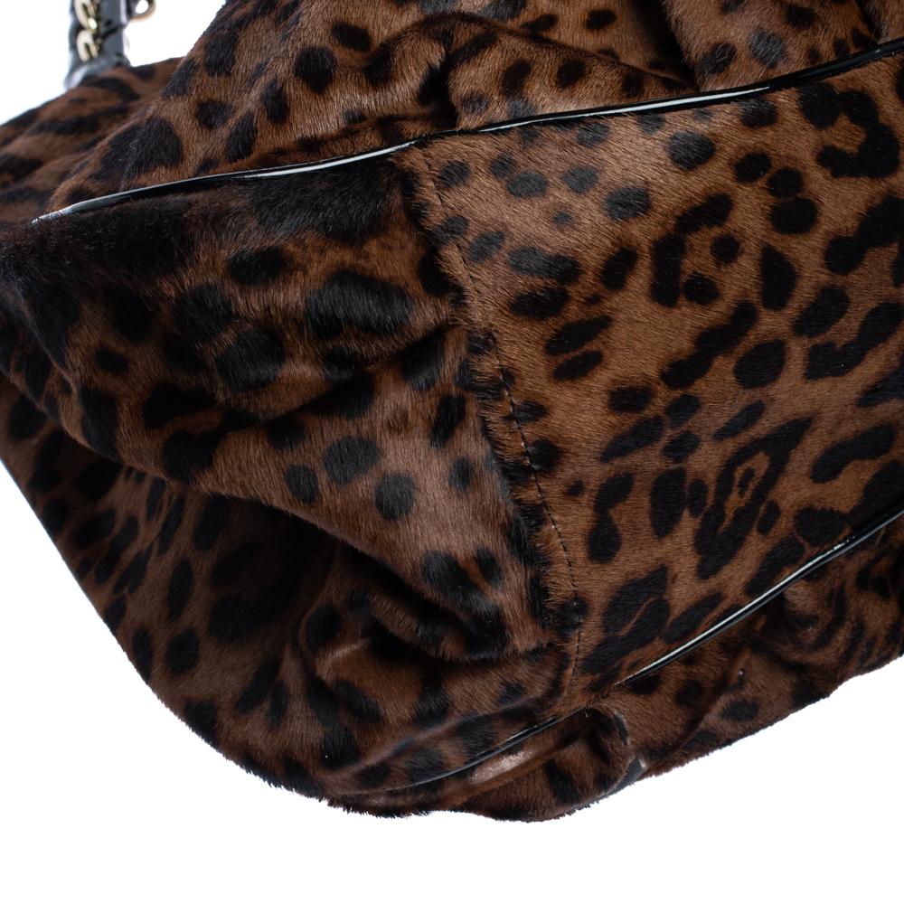 Fendi Brown/Black Leopard Print Calfhair Large Mia Shoulder Bag 1